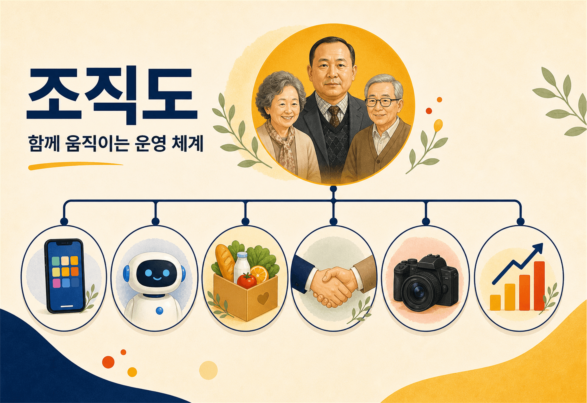 대표 김재완과 AI 아바타 실무진으로 구성된 조직도 이미지